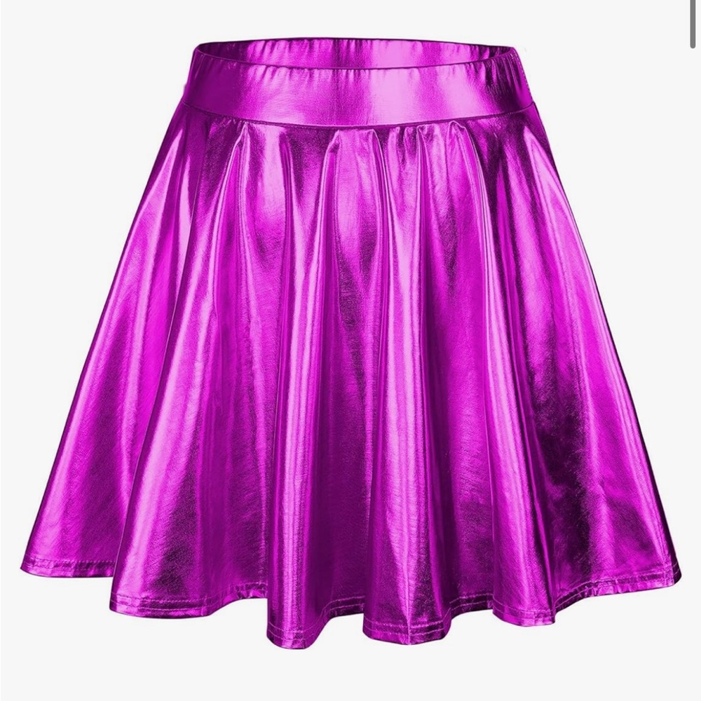 Purple Pink Metallic Shiny Mini Skirt
